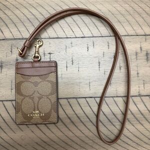 COACH Signature ID Lanyard Case in Saddle Brown